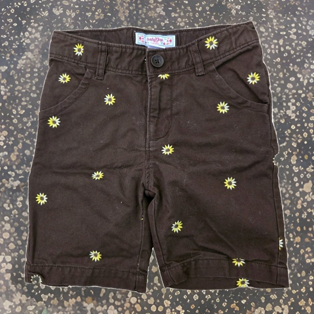 VTG Baby Gap Outlet Brown Yellow Sunflower‎ Shorts Size 4T